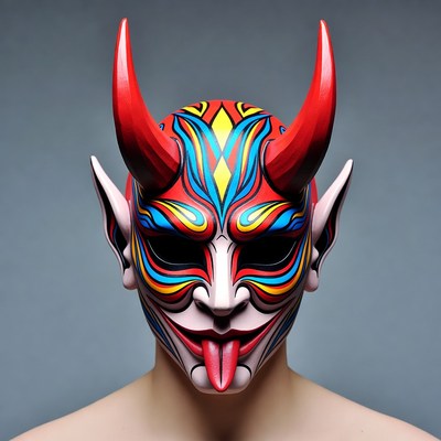 Colorful Demon Mask with Horns