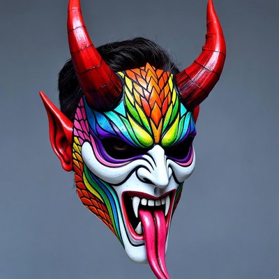 Colorful Demon Mask with Horns