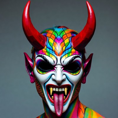 Man with colorful demon face paint