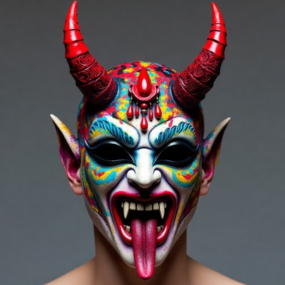 Colorful Demon Mask with Horns
