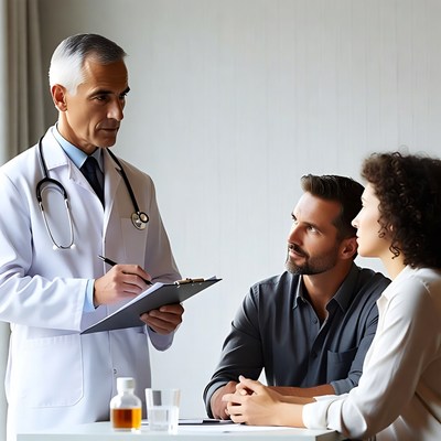 Doctor consulting couple in office