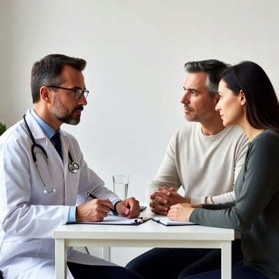 Doctor consulting couple at desk