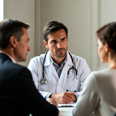 Doctor consulting couple in office