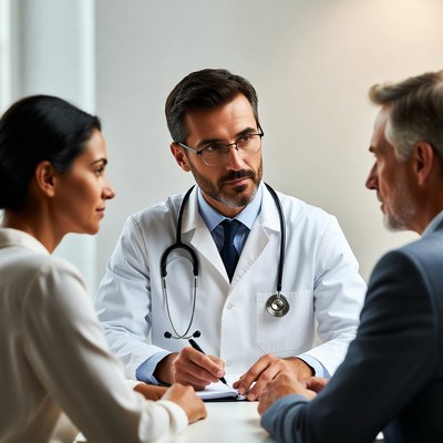 Doctor consulting elderly man and woman