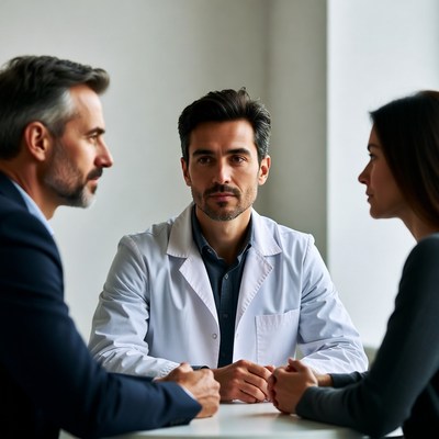 Doctor consulting man and woman