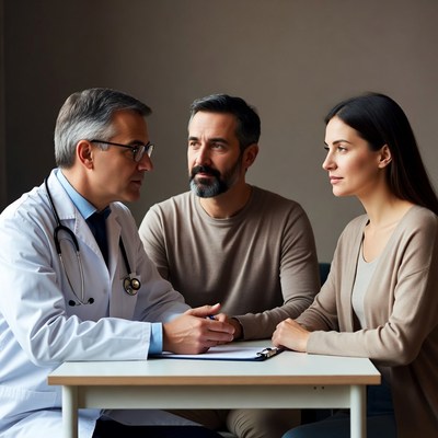 Doctor consulting couple in office