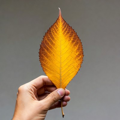 Hand holding autumn yellow leaf