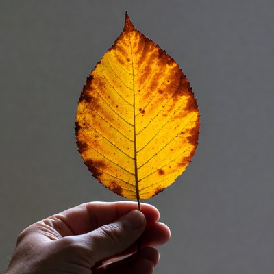Hand holding autumn leaf