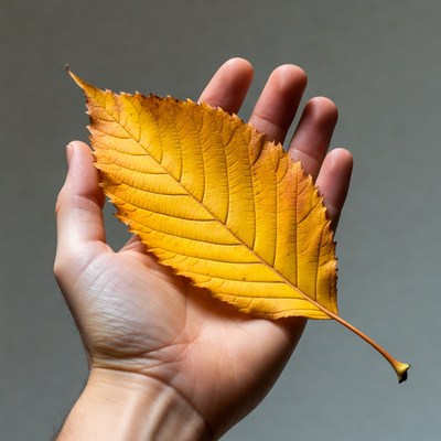Man holding yellow autumn leaf