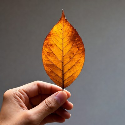 Hand holding autumn leaf
