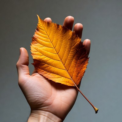 Man holding autumn leaf