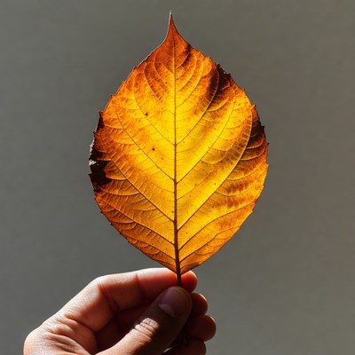 Hand holding autumn leaf