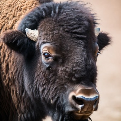 Close-up bison head with horns