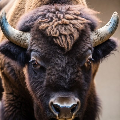 Close-up bison head with horns