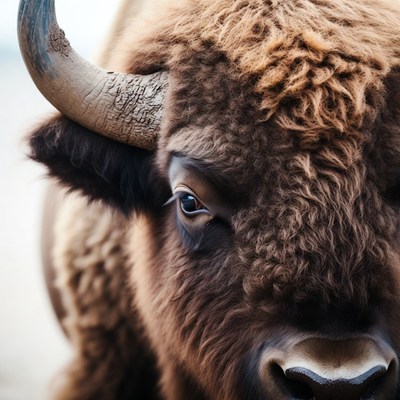 Close-up bison head with horns