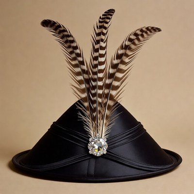 Black Feathered Hat with Rhinestone