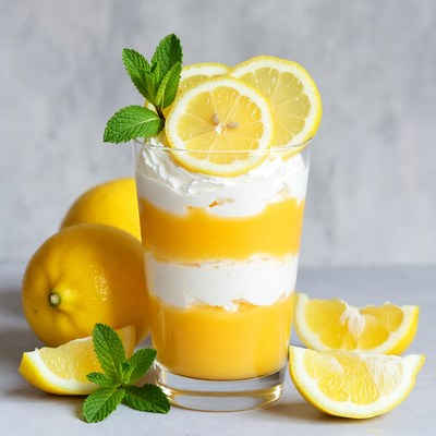 Lemon Parfait with Whipped Cream and Mint