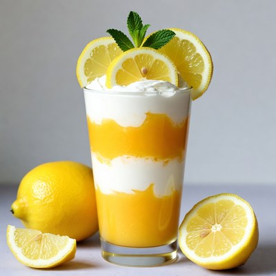 Lemon Parfait with Whipped Cream and Mint
