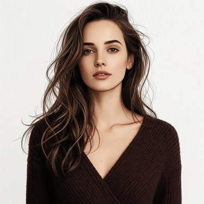 Woman with long wavy brown hair