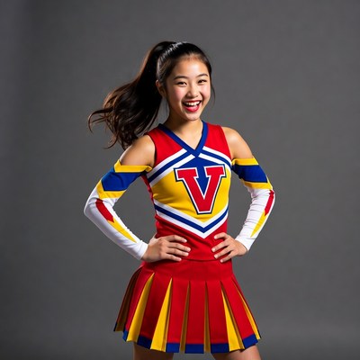 Asian girl in red cheerleader uniform