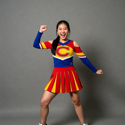 Asian girl in cheerleader uniform cheering