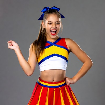 Cheerleader girl cheering with pom poms