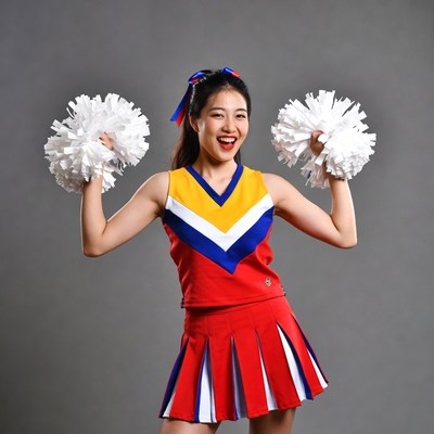 Asian cheerleader with pom poms