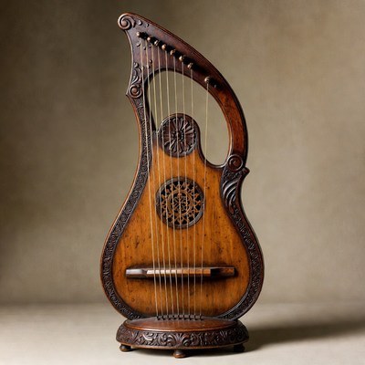 Ornate Wooden Lyre Harp
