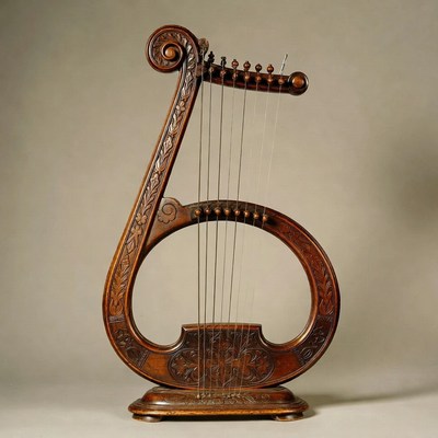 Ornate Wooden Harp Instrument