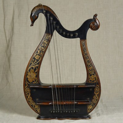 Ornate Black Wooden Harp