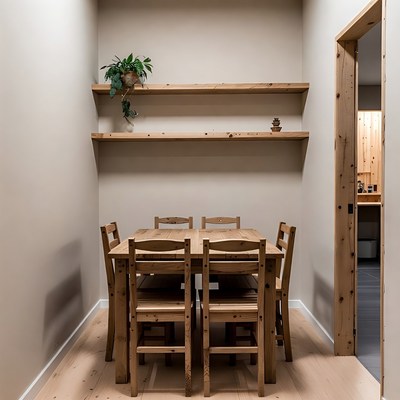 Wooden dining table in small room