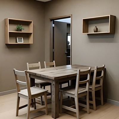 Wooden Dining Table with Six Chairs