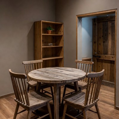 Rustic Wooden Round Table with Chairs