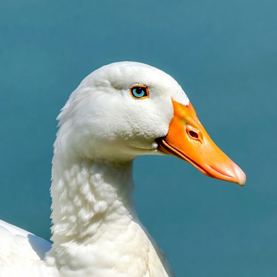 White duck with blue eye
