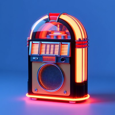 Glowing Retro Jukebox on Blue Background
