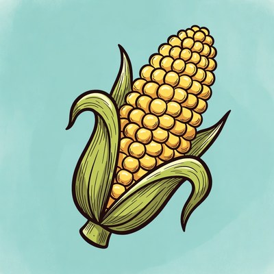 Corn cob illustration on blue background