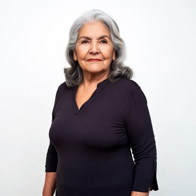 Elderly Latino woman with gray hair