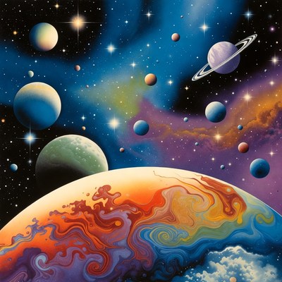 Colorful Planets in Cosmic Space