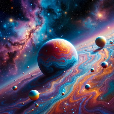 Colorful Swirling Planets in Nebula