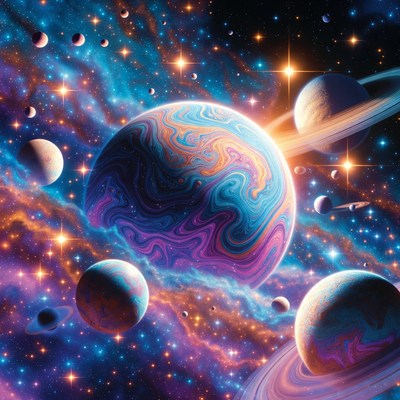 Colorful Swirling Planets in Nebula