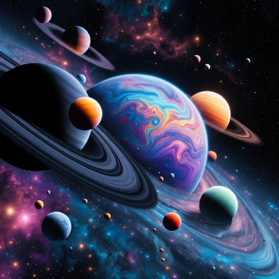 Vibrant Colorful Planets in Space