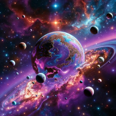 Vibrant Purple Planet with Rings