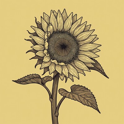 Sunflower illustration on yellow background