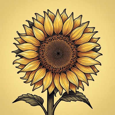 Illustrated Sunflower on Stem