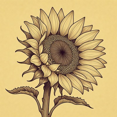 Illustrated Sunflower on Stem