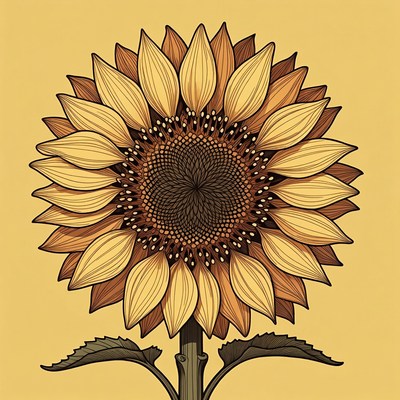 Illustrated Sunflower on Stem