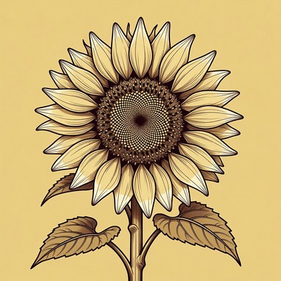 Illustrated Sunflower on Yellow Background