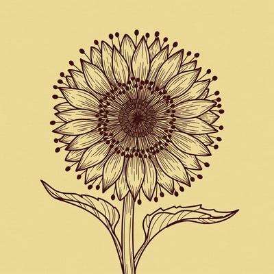 Sunflower Illustration on Yellow Background