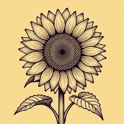 Illustrated Sunflower on Stem
