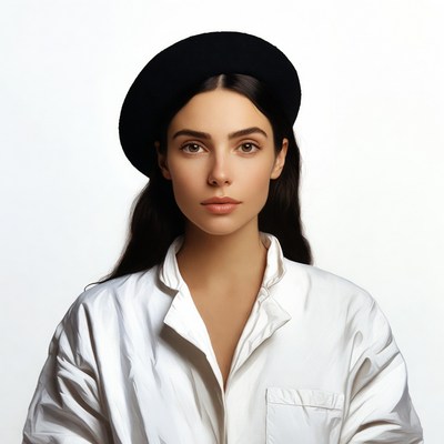 Woman wearing black beret